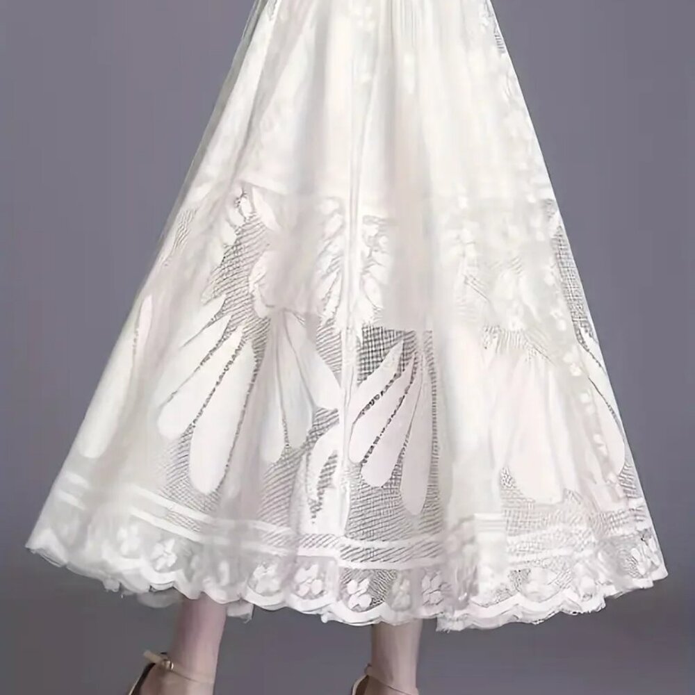 NEW! ELEGANT Lace A LINE FLOWY SKIRT SZ L - Picture 5 of 6